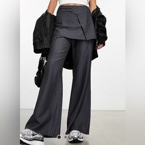 Reclaimed Vintage skirt over pants with hardware in pinstripe